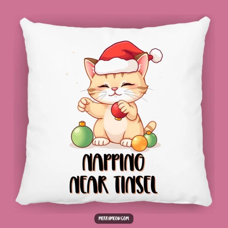 Funny Festive Cat Accent Pillow - Holiday Comfort & Cheer