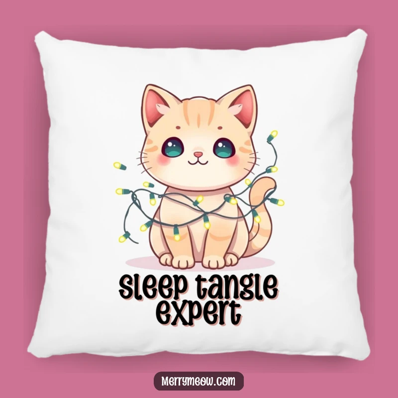 Funny Kawaii Cat Fairy Lights Pillow: Cozy Up with Festive Cuteness