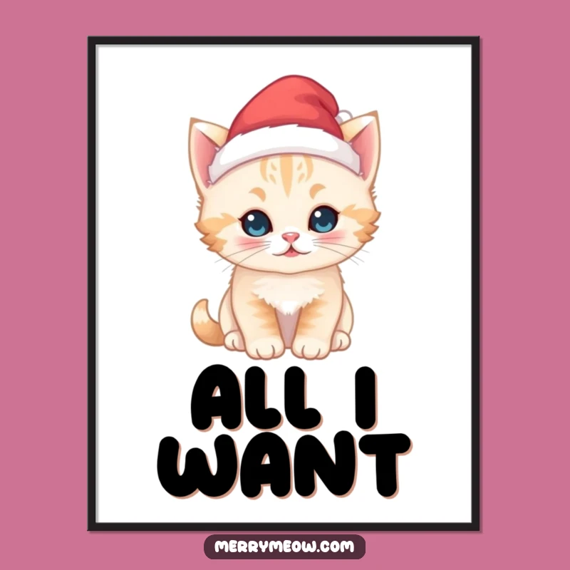 Funny Kawaii Kitten Santa Digital Art - Instant Festive Download for Holiday Decor