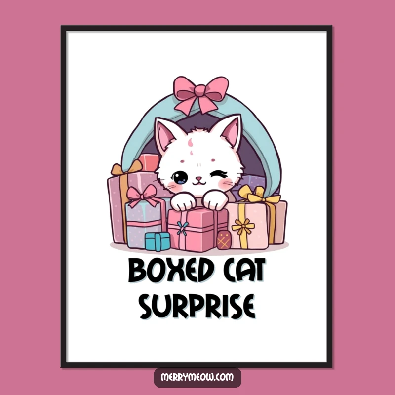 Funny Present Cat Digital Art: Instant Holiday Mischief Download