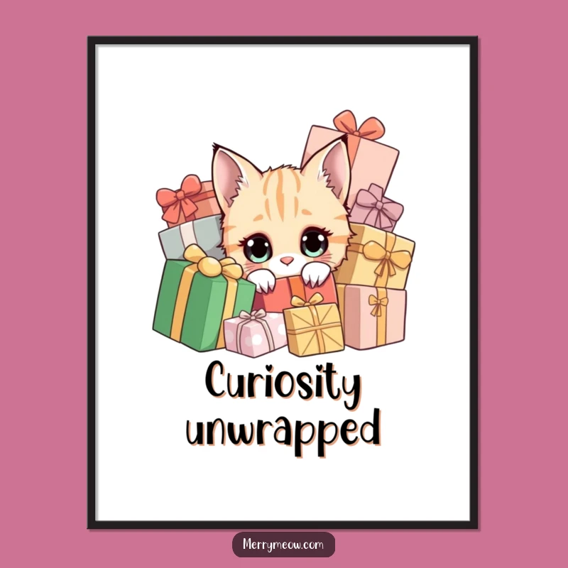 Funny Curious Cat Present Digital Art - Hilarious Downloadable Holiday Print