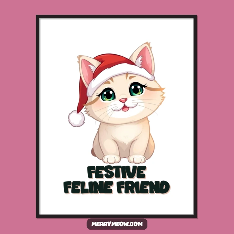 Funny Christmas Cat Digital Art: Santa Hat Decor Gift Download