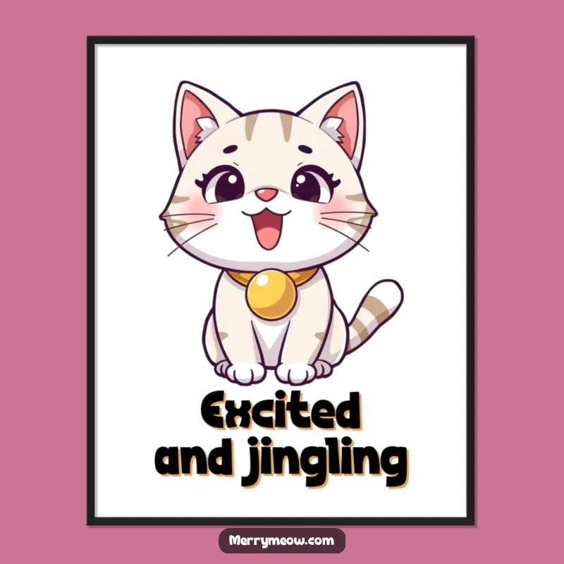 Funny Excited Cat Jingle Bell Digital Art: Instant Feline Joy Download