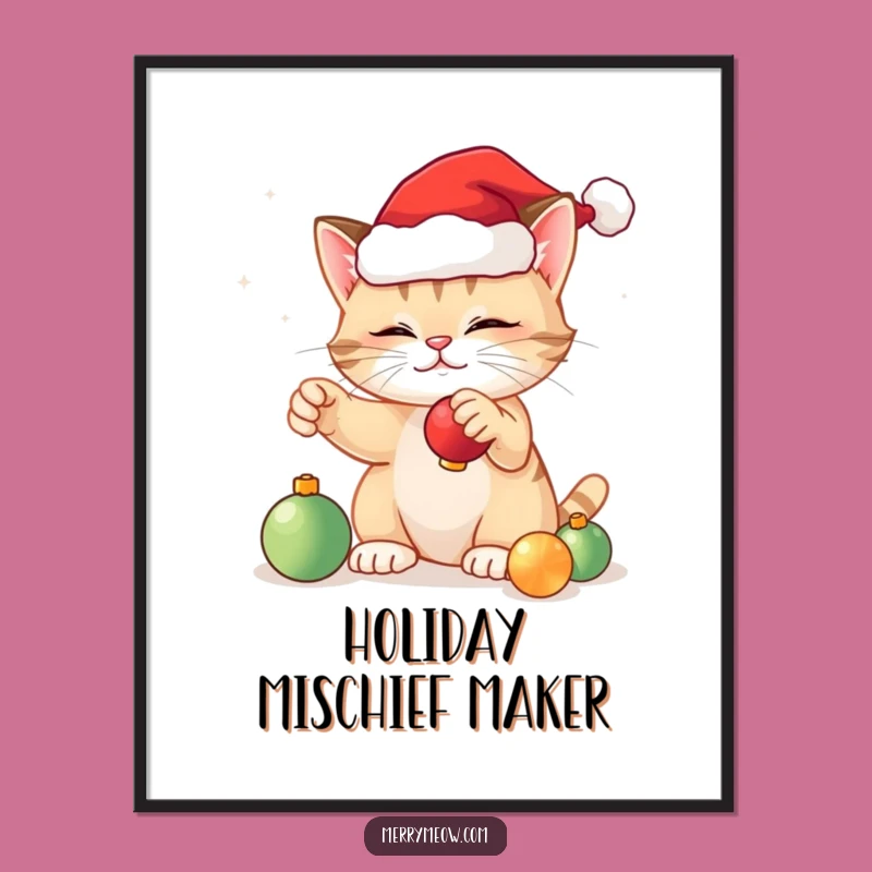 Funny Festive Cat Digital Print - Instant Holiday Art