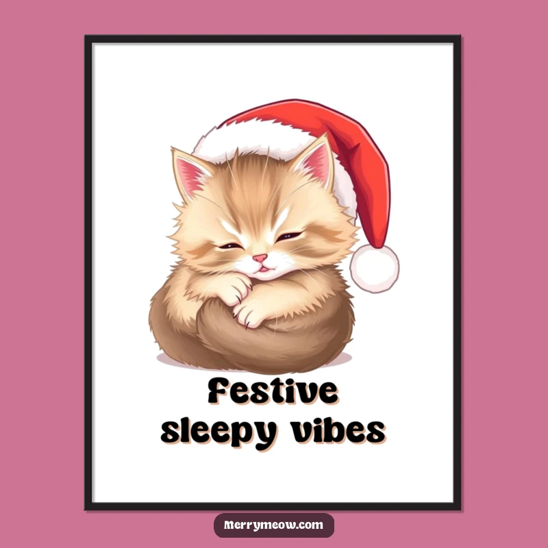 Funny Fluffy Kitten Santa Digital Art: Adorable Holiday Decor Funny Gift