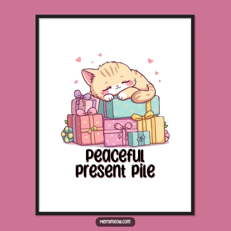 Funny Kawaii Cat Napping Digital Art: Instant Peaceful Present Print Gift