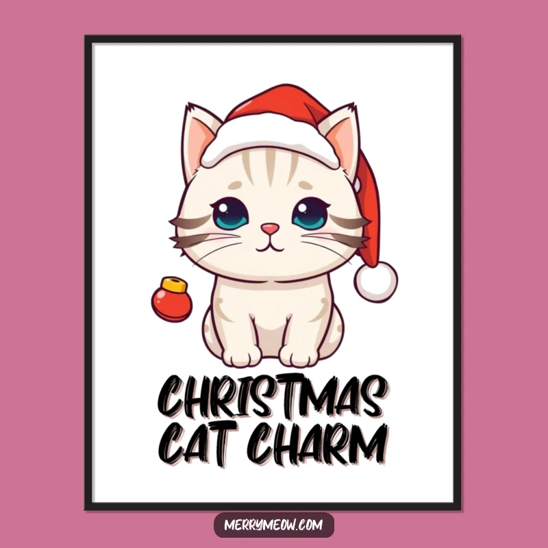 Funny Kawaii Santa Cat Digital Art: Instant Festive Holiday Download Gift