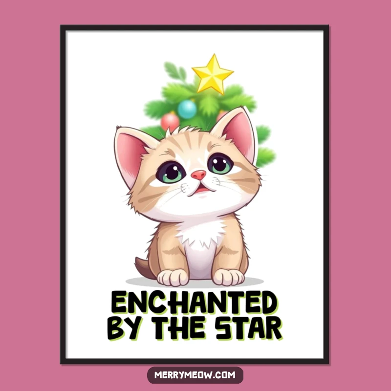Funny Kitten Christmas Star Digital Art: Enchanting Decor Funny Gift