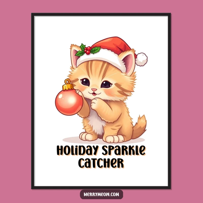 Funny Kitten Ornament Art Print - Adorable Holiday Download & Gift