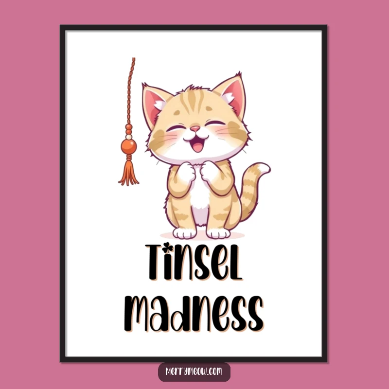Funny Kitten Tinsel Digital Art - Instant Playful Download for Holiday Decor