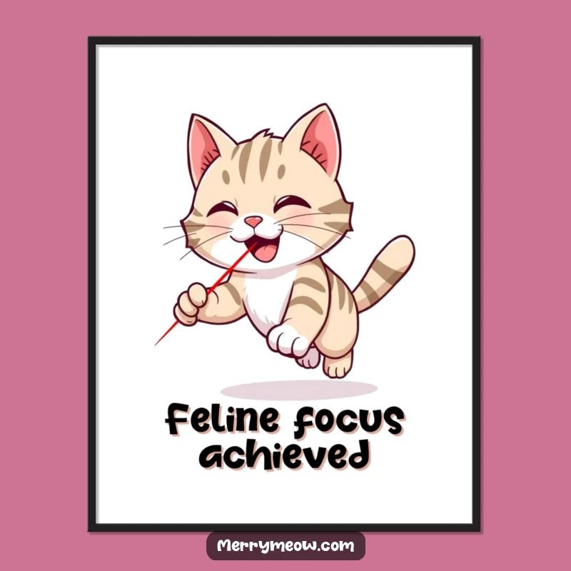 Funny Tabby Cat Laser Digital Art: Playful Chase Poster, Instant Humorous Decor Gift
