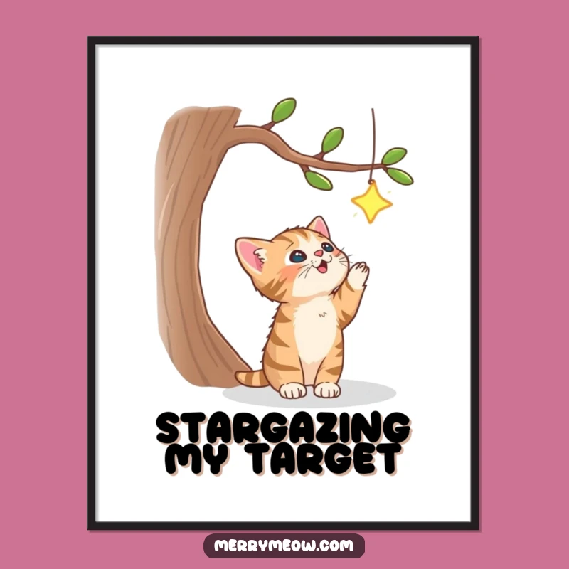 Funny Tabby Kitten Star Digital Art: Whimsical Feline Decor Funny Gift