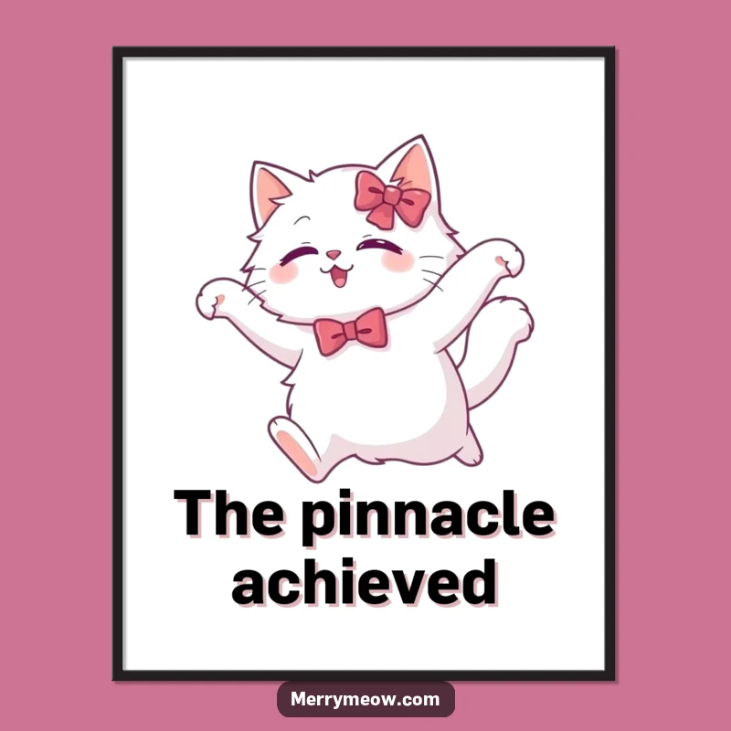 Funny White Cat Leap Digital Art: Graceful Poster, Instant Humorous Decor Gift