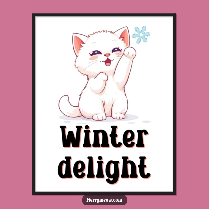 Funny White Kitten Digital Art Print - Instant Winter Joy Perfect Gift