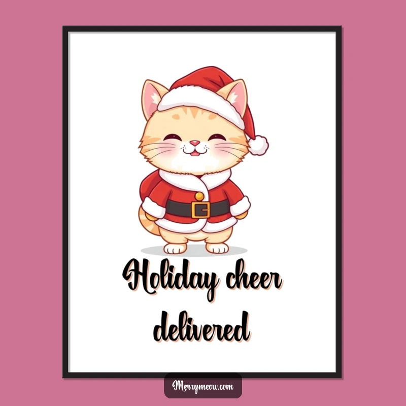 Funny Kawaii Santa Cat Digital Art Print: Cheeky Grin Decor, Instant Funny Gift