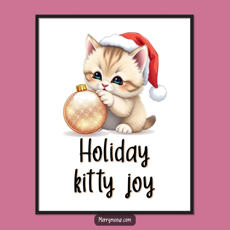 Funny Kitten Santa Hat Digital Art: Instant Holiday Cheer, a Captivating Funny Gift!