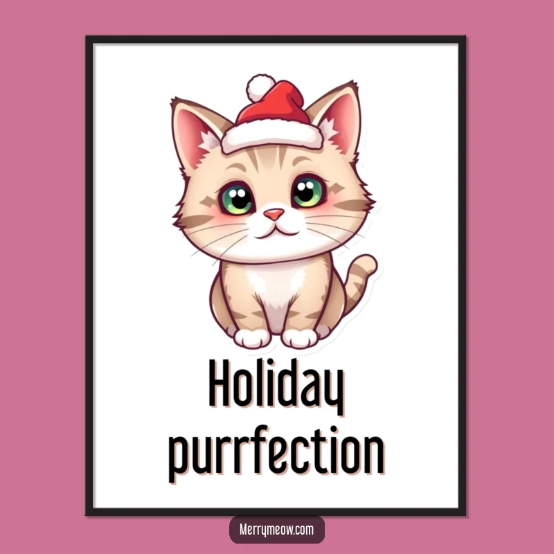 Funny Cat Santa Digital Art - Tiny Hat Whimsy, Instant Festive Funny Gift