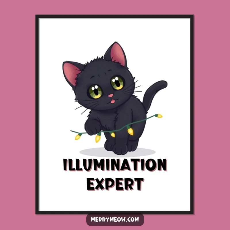 Funny Black Kitten Digital Art Print - Instant Playfulness Perfect Gift