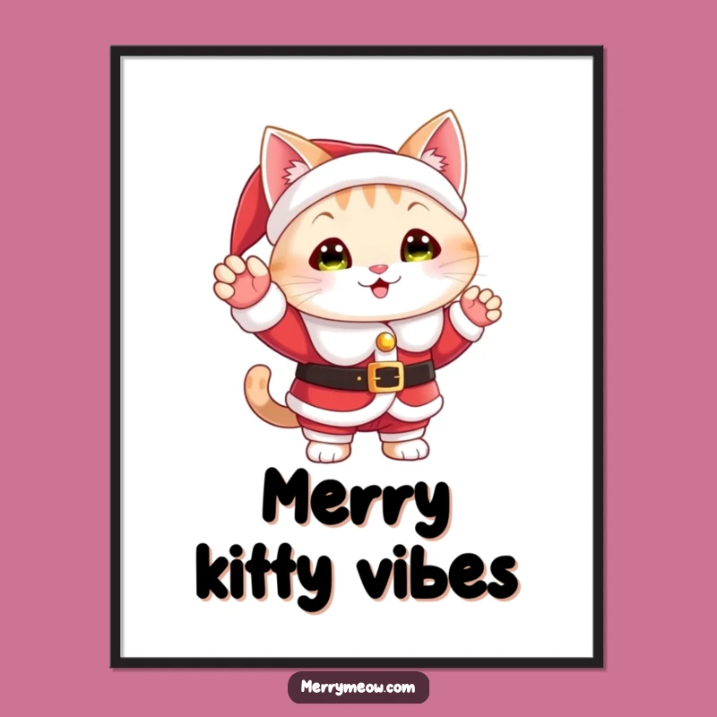 Funny Santa Cat Digital Art: Cheerful Wave Festive Print For Cat Lovers