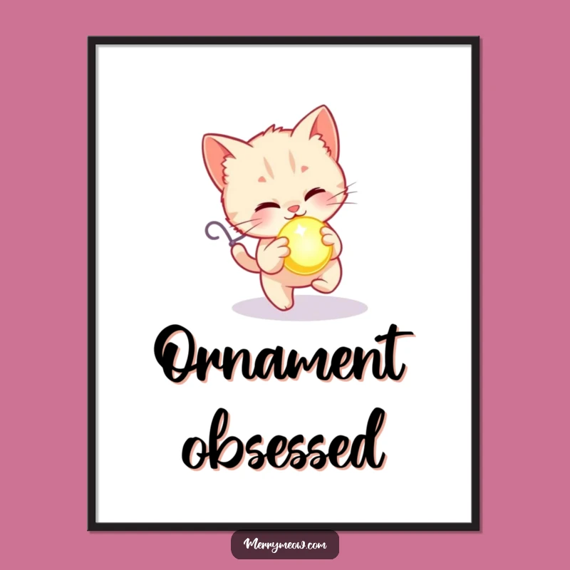 Funny Kitten Ornament Chase Digital Art: Instant Holiday Joy Download