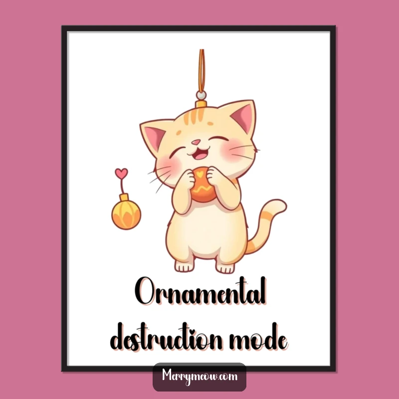 Funny Cat Ornament Batting Digital Art: Playful Feline for Instant Cheer Gift