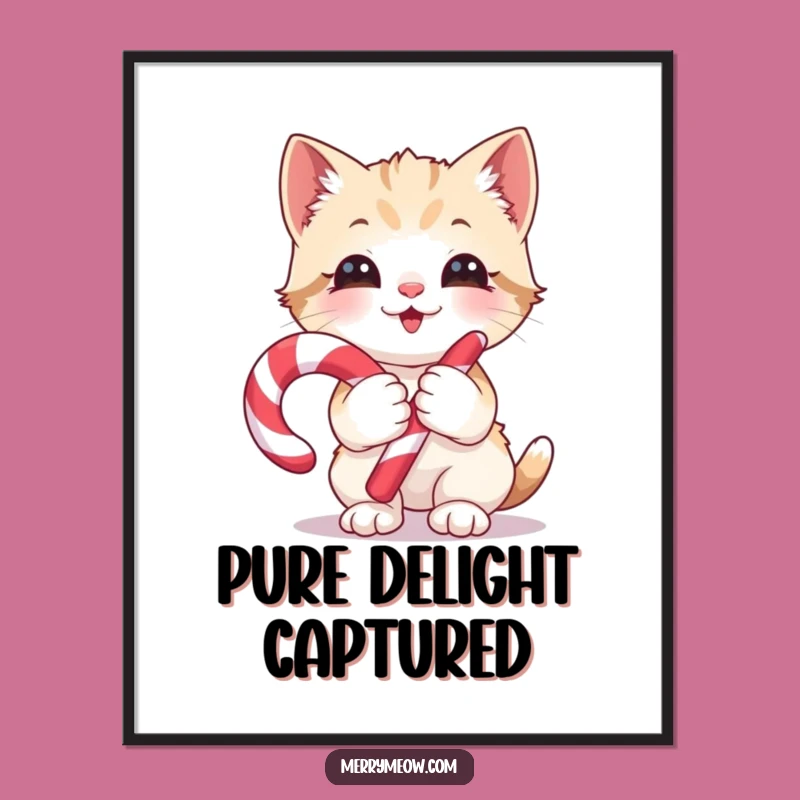 Funny Kitten Candy Cane Digital Art: Instant Glee and Sweetness for Your Walls