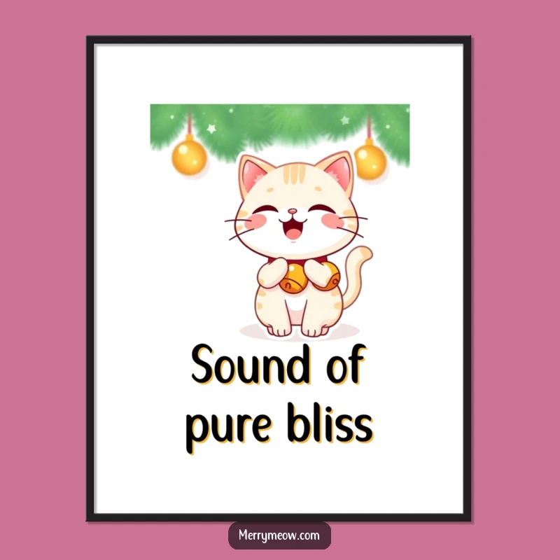 Funny Kawaii Jingle Bell Cat Digital Art: Festive Cheer, Instant Funny Gift
