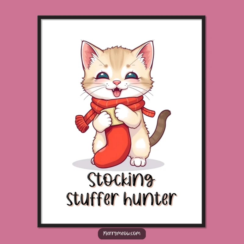 Funny Kitten Stocking Art Print - Instant Festive Decor Gift!