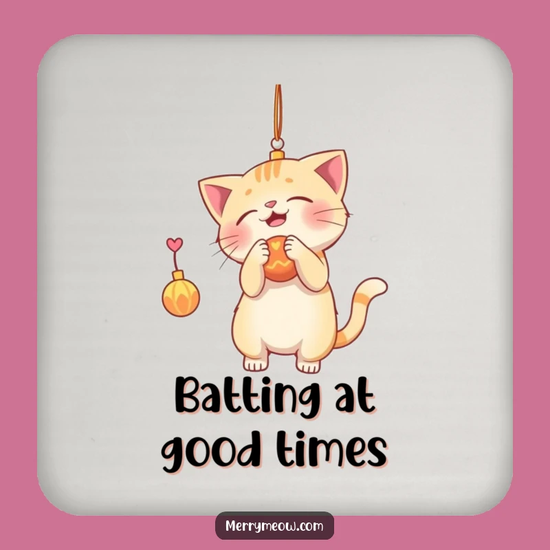 Funny Cat Ornament Batting Coaster: Playful Feline for Table Protection Gift