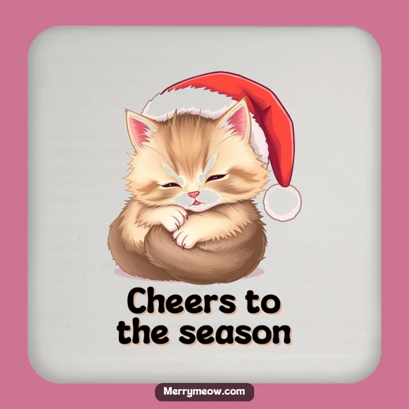 Funny Fluffy Kitten Santa Coasters: Holiday Table Protection Funny Gift