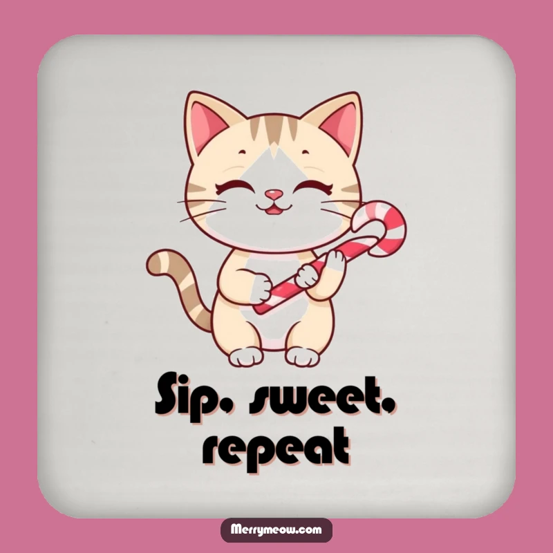 Funny Cheery Cat Candy Cane Coasters: Protect Surfaces Sweetly, A Hilarious Gift!