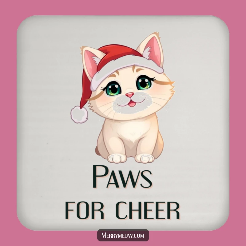 Funny Christmas Cat Coaster Set: Santa Hat Protection Gift