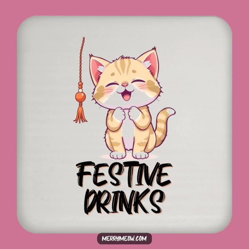 Funny Kitten Tinsel Coaster Set - Playful Holiday Cat Protection for Surfaces