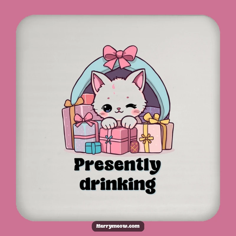 Funny Present Cat Coasters: Protect Your Surfaces with Holiday Mischief