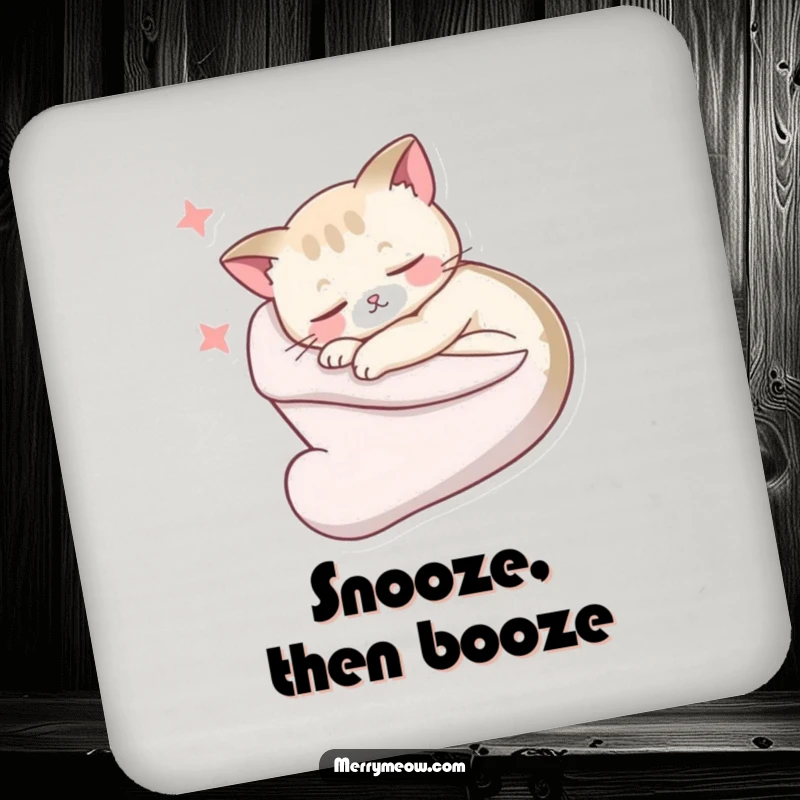 Funny Coaster: A hilariously sleepy cat is curled up inside a stocking, looking peaceful and ready for a nap.