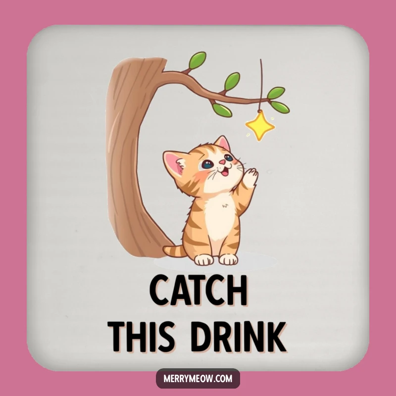Funny Tabby Kitten Star Coaster Set: Whimsical Drink Protection Funny Gift