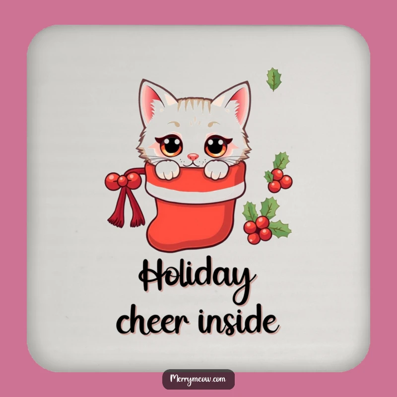 Funny Kawaii Stocking Cat Coaster: Festive Surprise Drink Protection Gift