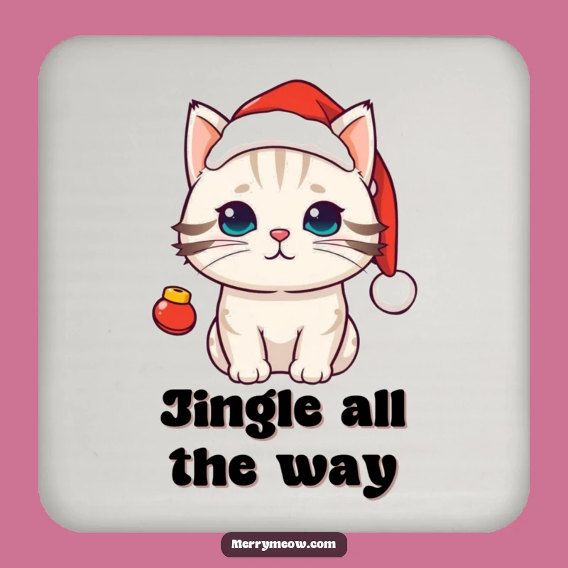 Funny Kawaii Santa Cat Coaster: Festive Holiday Drink Protection Gift