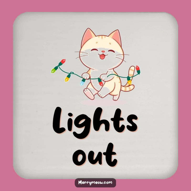 Funny Cat Christmas Lights Coaster Set - Protect Surfaces with Festive Humor!