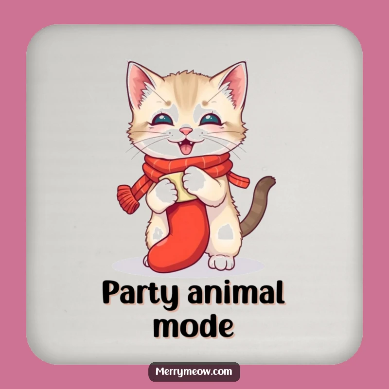 Funny Kitten Stocking Drink Coaster - Protect Surfaces With Holiday Humor Gift!