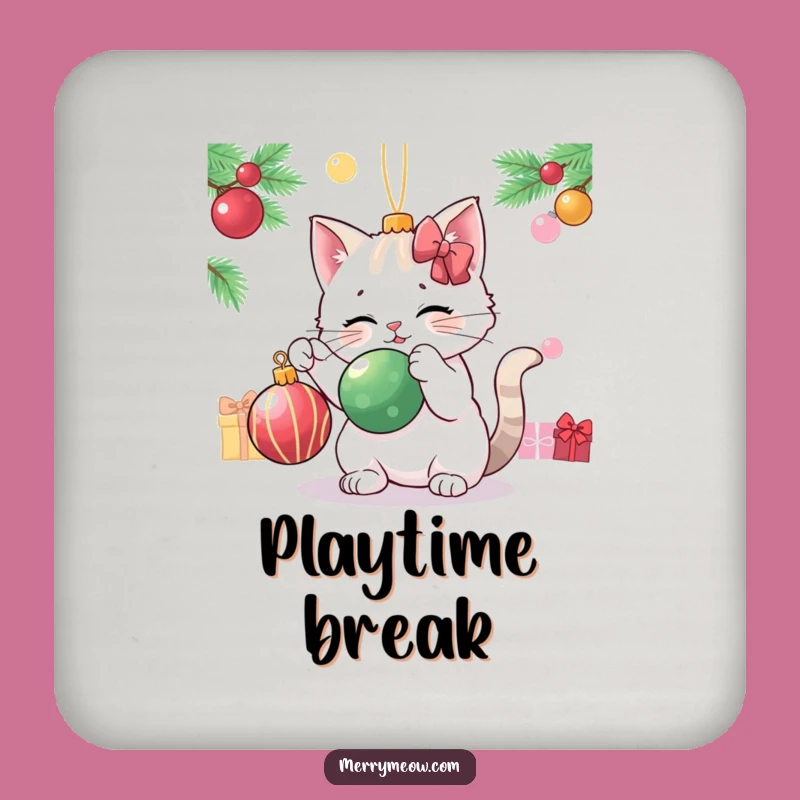 Funny Cat Ornament Coaster - Playful Batting Protection, Festive Funny Gift Accessory