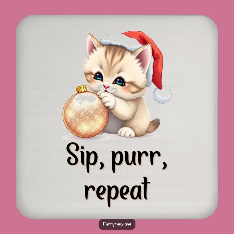 Funny Kitten Santa Hat Coaster: Festive Protection, a Tiny Funny Gift!