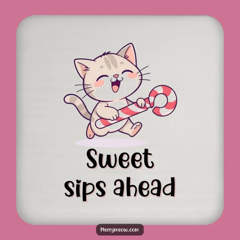 Funny Cat Candy Cane Coaster: Festive Holiday Protection!