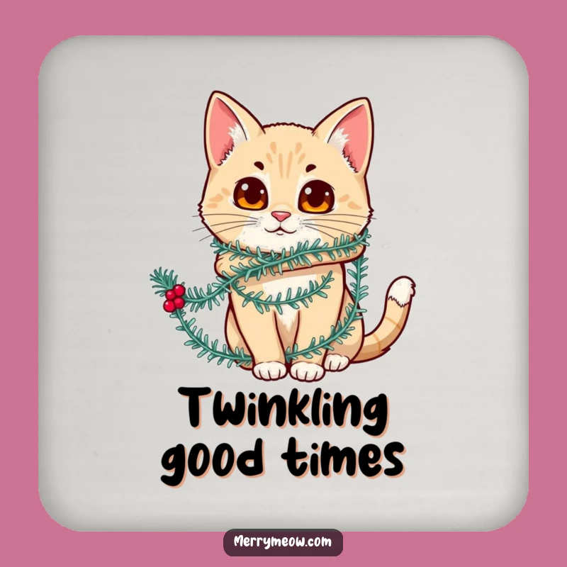 Funny Tinsel Cat Coaster: Protect Surfaces with Hilarious Holiday Flair