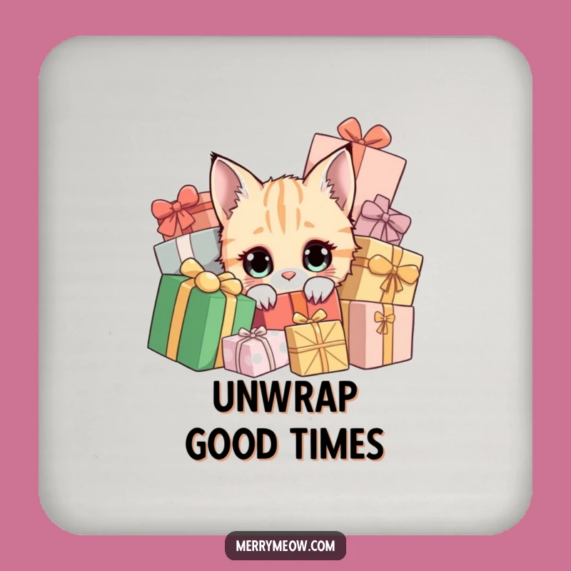 Funny Curious Cat Present Coaster - Hilarious Holiday Drink Protection Gift