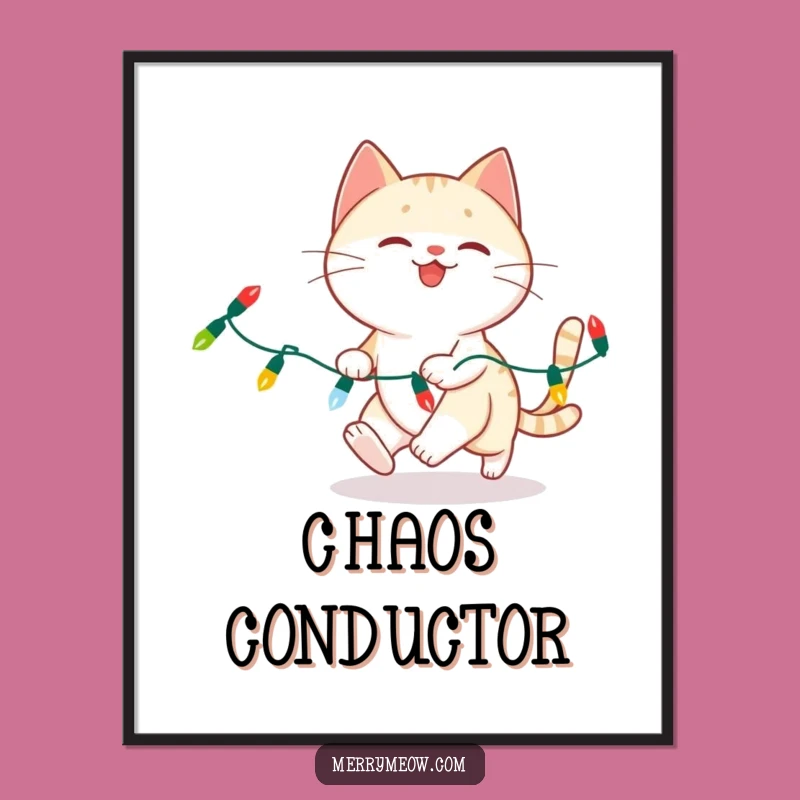 Funny Cat Christmas Lights Poster - Festive & Hilarious Holiday Wall Art!