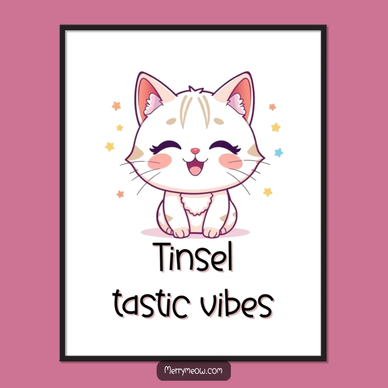 Funny Cat Tinsel Poster: Festive Character Art, Whimsical Holiday Gift