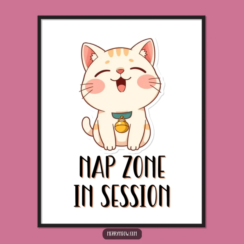 Funny Content Cat Poster: Loud Purring Kitty Art, Whimsical Humorous Wall Decor Gift