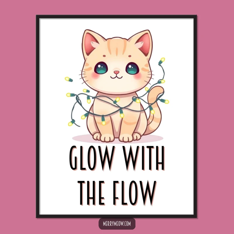Funny Kawaii Cat Fairy Lights Poster: Decorate with Festive Feline Fun