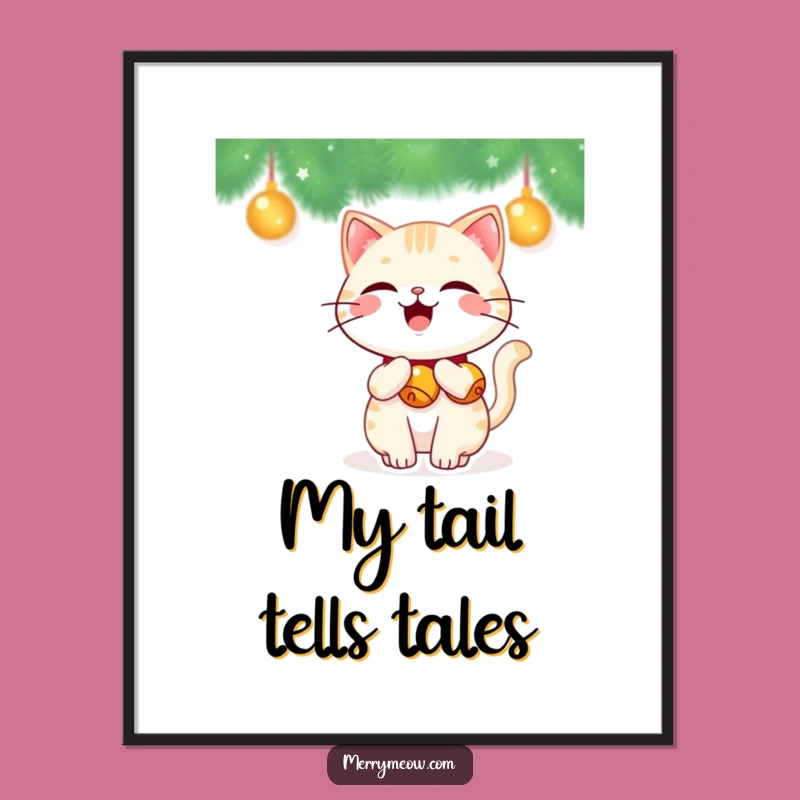 Funny Kawaii Jingle Bell Cat Poster: Festive Wall Art, Hilarious Decor